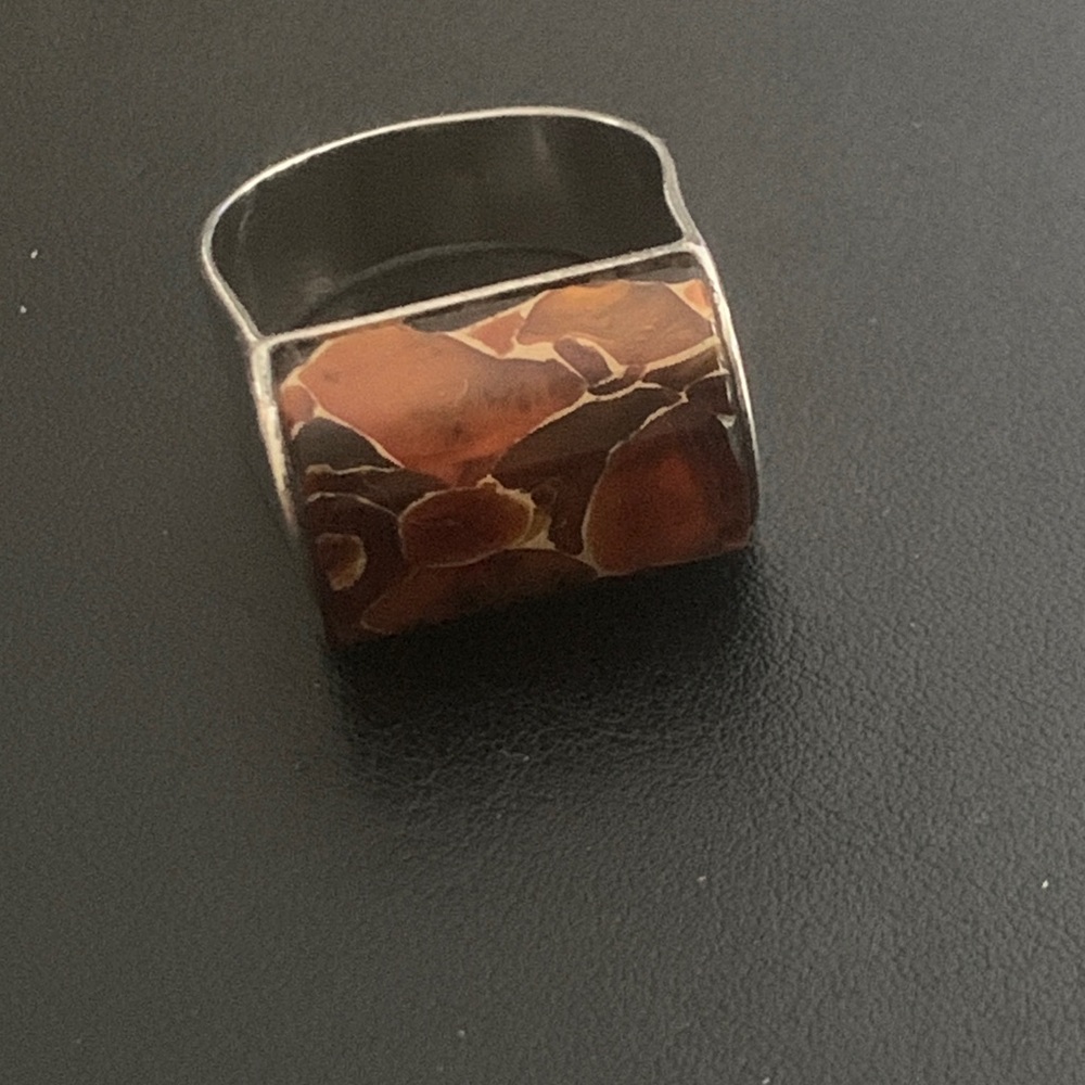 Rectangular Brown Amber Mosaic Statement Ring